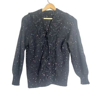 vtg chunky cable‎ knit rainbow speckled cardigan handmade no tag sz small